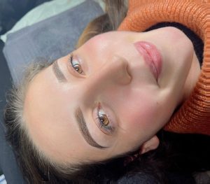 Powder ombré brows with soft gradient effect from light to dark – semi-permanent brow enhancement at Lash Pilot in Newport Beach, CA.